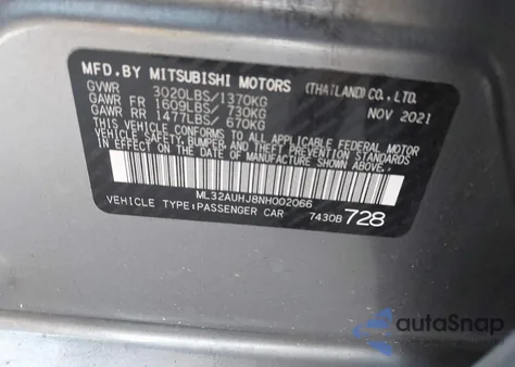 2022 Mitsubishi Mirage Es z USA, uszkodzony, nr VIN ML32AUHJ8NH002066